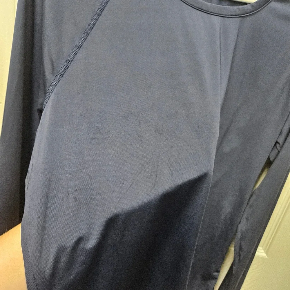 Garnet Hill Swim Rash Guard Women L Navy Blue Long Sleeve Raglan Athletic Top